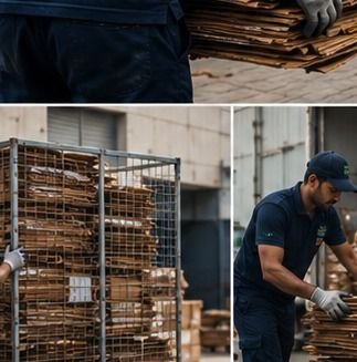 Cage cart loaded with sorted cardboard