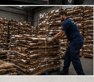 Bundled cardboard bales stacked for transport